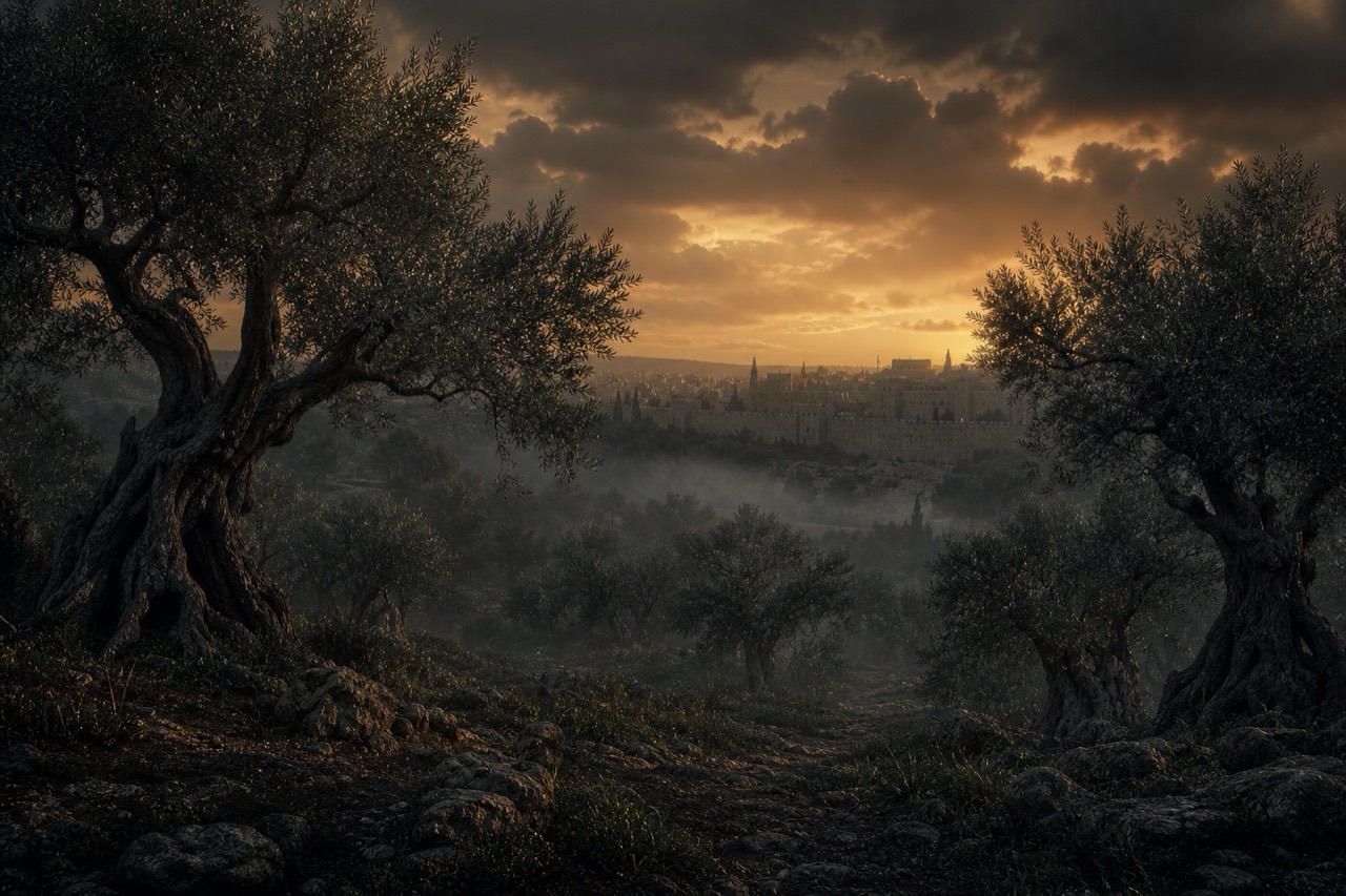 Olive trees overlooking Jerusalem